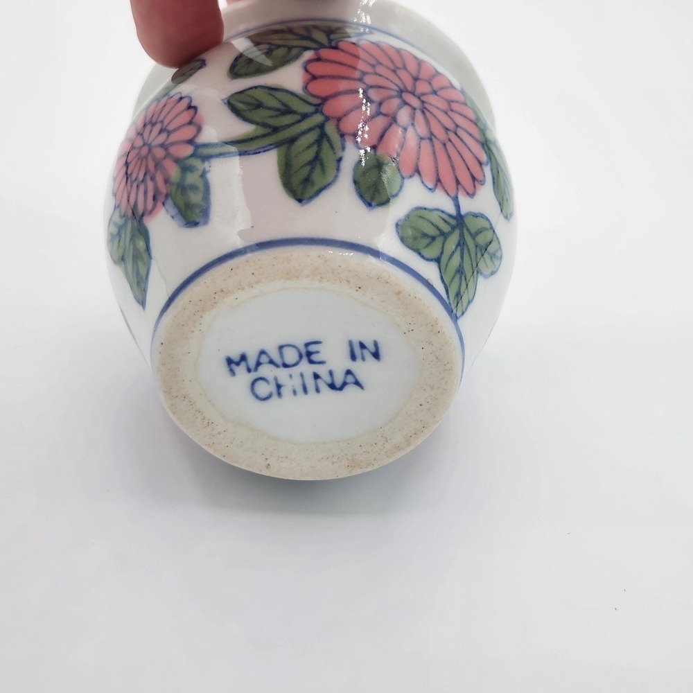 Vintage Very Small Chinese-style Porcelain Cabbage Rose Planter Vase Dish - Picture 5 of 6